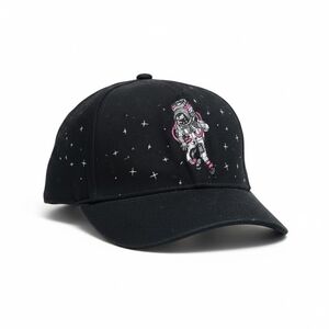 Carbon Black Baseball Cap with Pink & White Astronaut Embroidery
